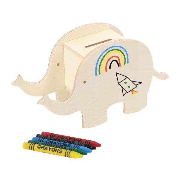 Tirelire en bois "animal" à colorier, crayons personnalisable – réf. VA761-17