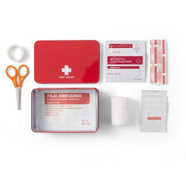 Trousse de premiers secours en étain, 14 pcs rouge personnalisable