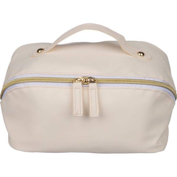Trousse de toilette beige personnalisable avec logo