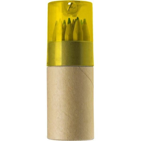 Tube cartonné de 12 crayons jaune personnalisable avec logo