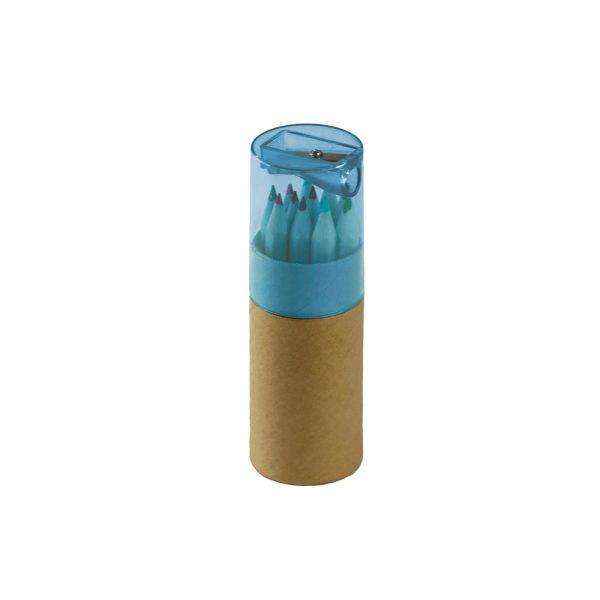 Tube cartonné de 12 crayons | Nate bleu personnalisable avec logo