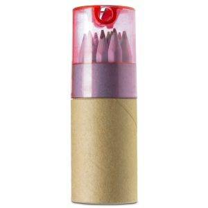 Tube cartonné de 12 crayons rouge personnalisable avec logo