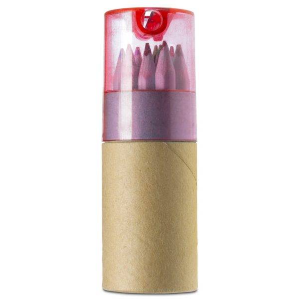 Tube cartonné de 12 crayons rouge personnalisable avec logo
