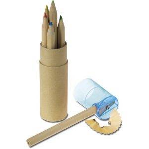 Tube cartonné de 6 crayons bleu personnalisable avec logo