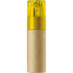 Tube cartonné de 6 crayons jaune personnalisable avec logo